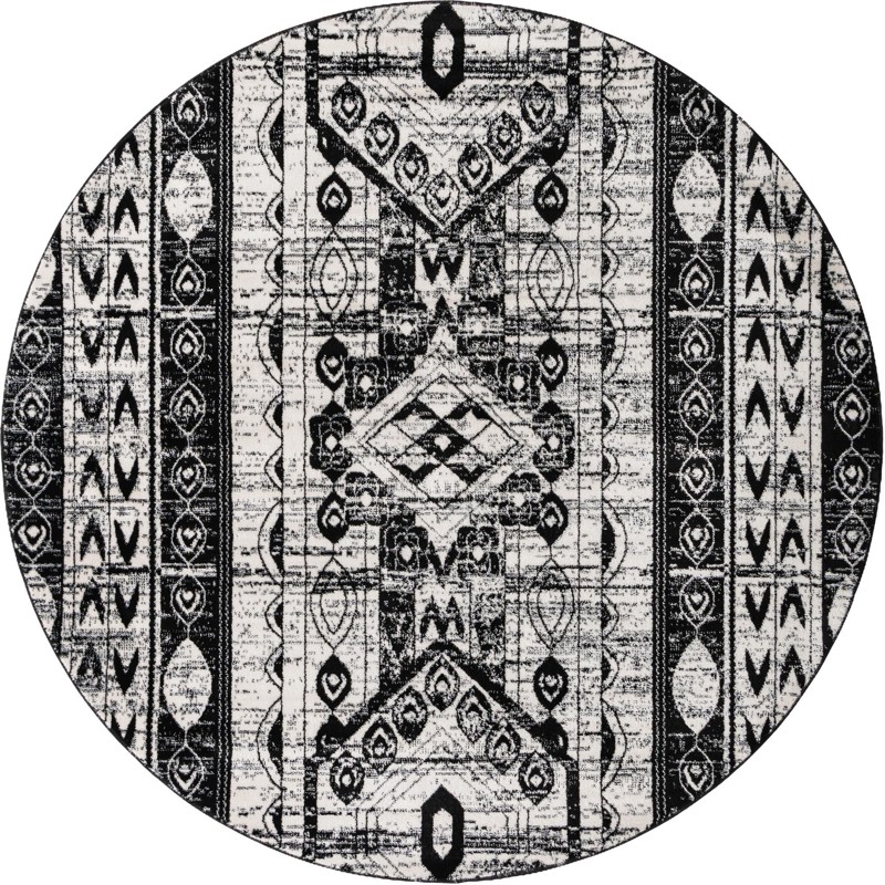 7' x 7' Grouse · Tribal medallion rug, black and white