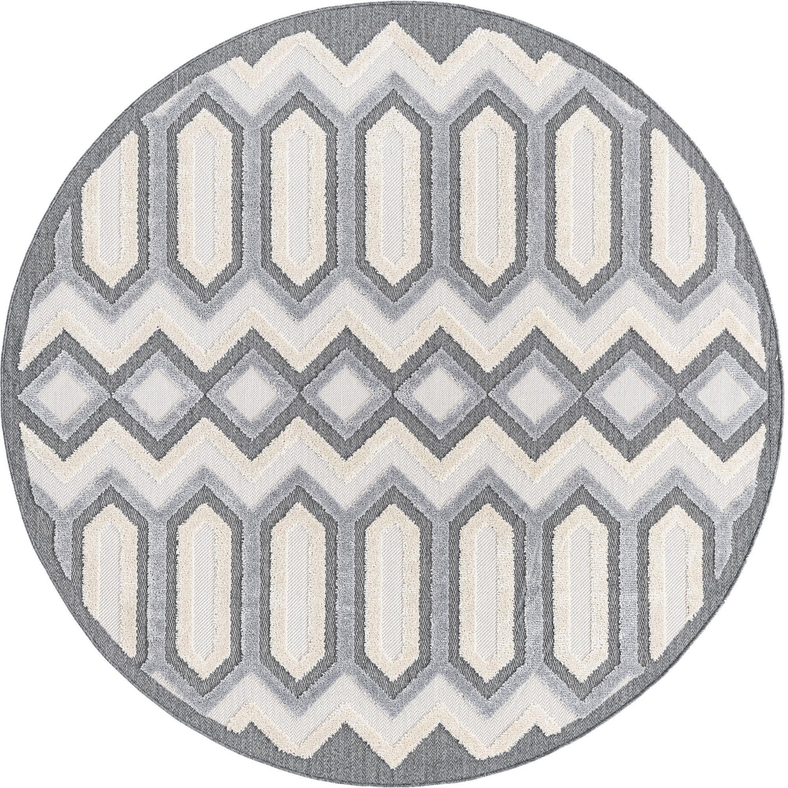 7' x 7' Roddy · Geometric rug, charcoal gray and beige