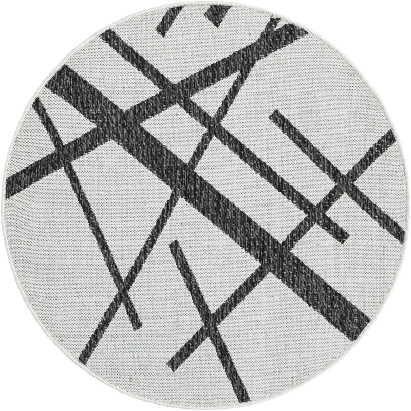 3' x 3' Saffron · Abstract Outdoor Rug, black and white