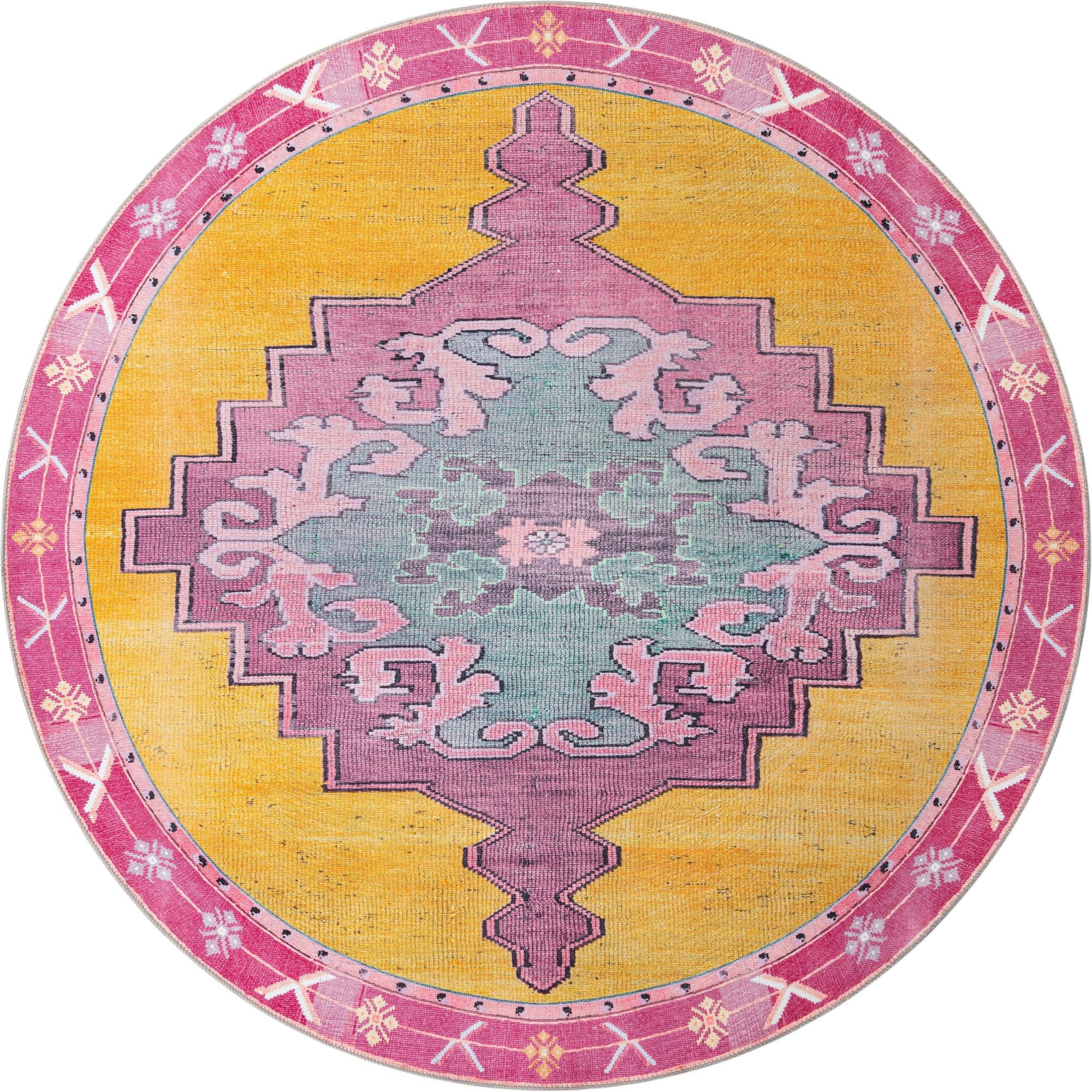 7' 7 x 7' 7 Sanderson · Border Washable Rug, yellow