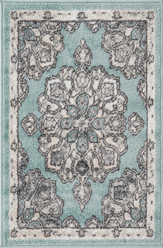 2' x 3' Nettle · Border rug, aqua
