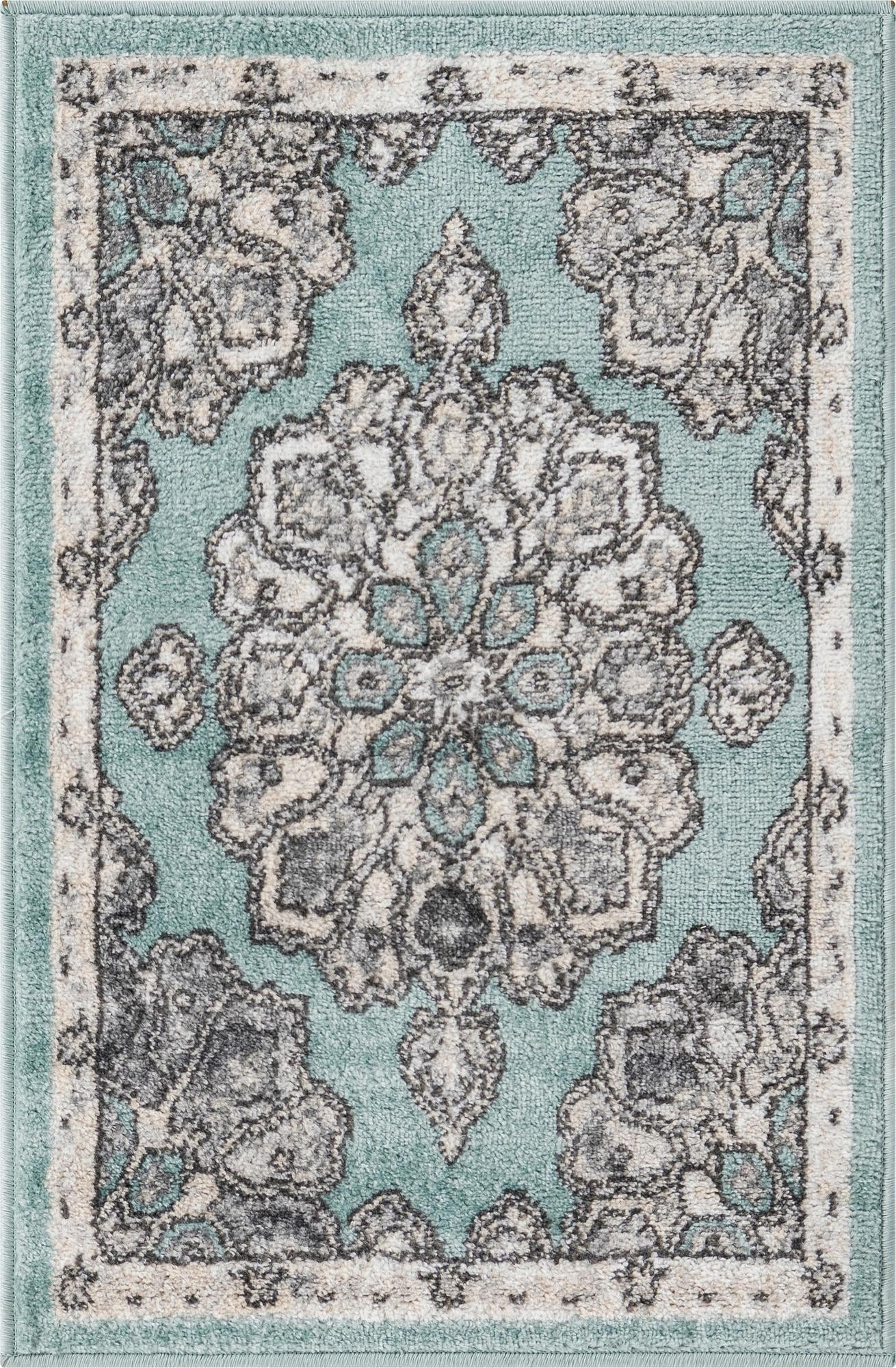 2' x 3' Nettle · Border rug, aqua