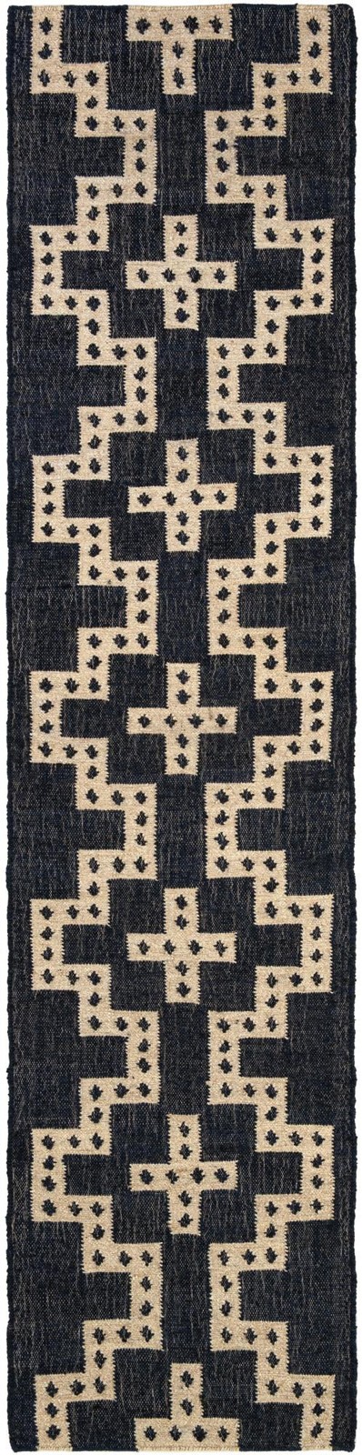 2' 7 x 12' Earley · Geometric Wool Rug, navy and off-white
