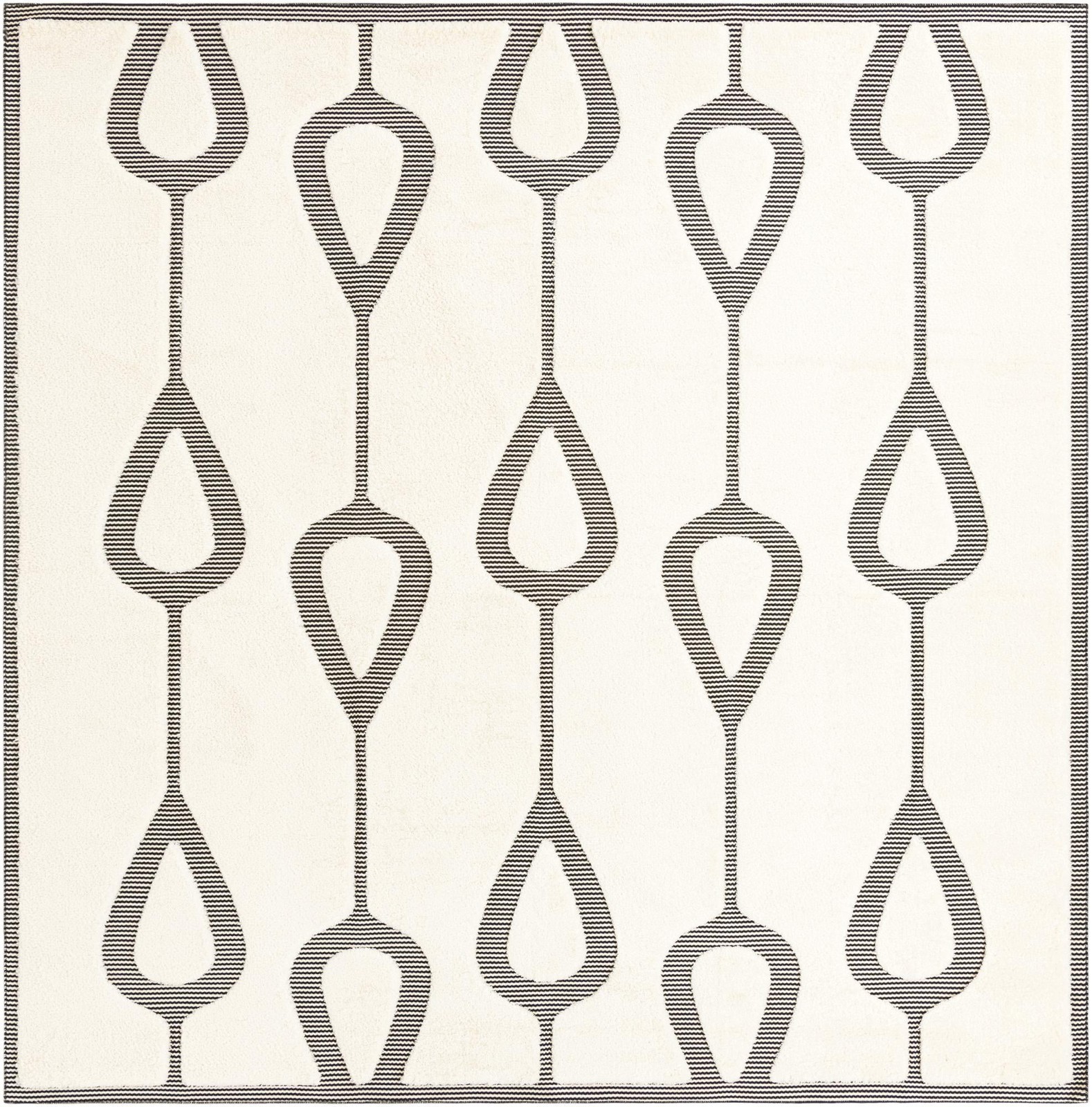 10' x 10' Russell · Geometric teardrop rug, ivory and black