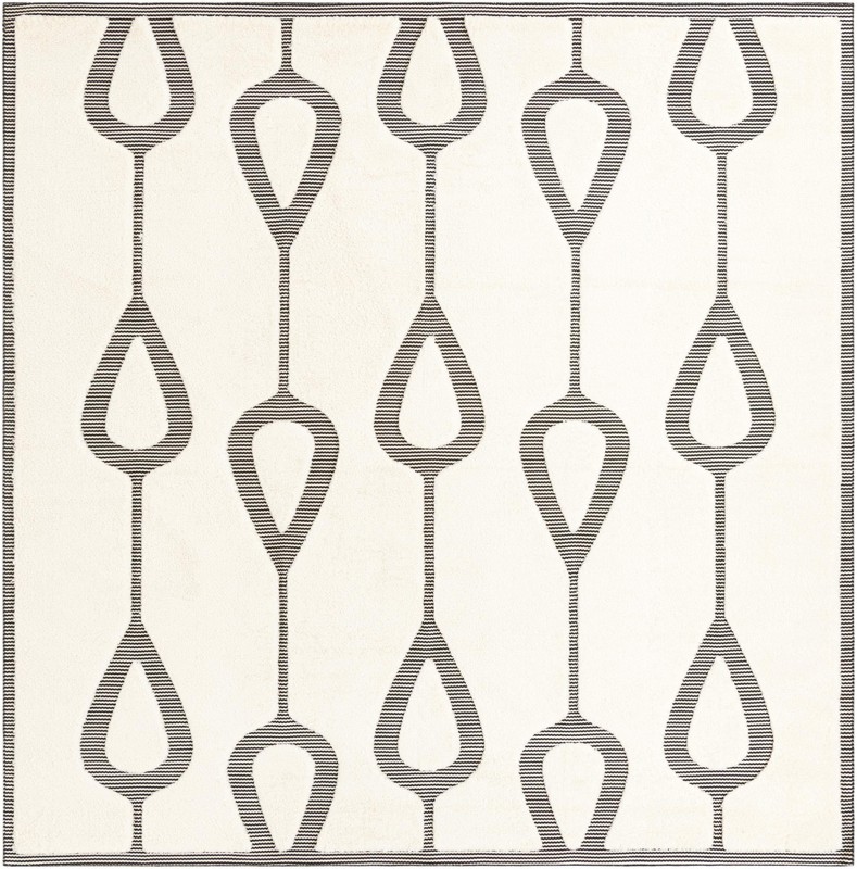 10' x 10' Russell · Geometric teardrop rug, ivory and black