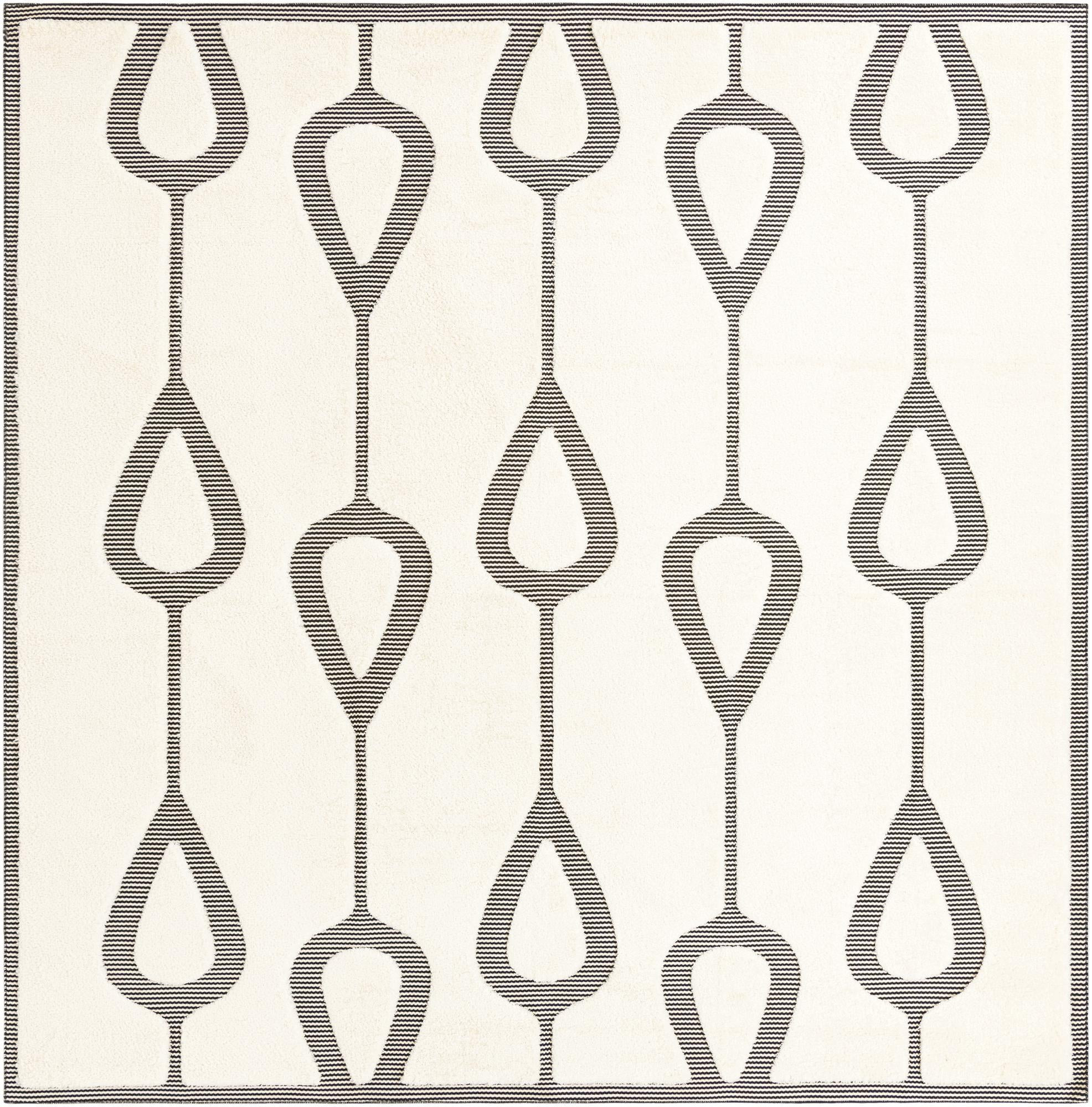 10' x 10' Russell · Geometric teardrop rug, ivory and black