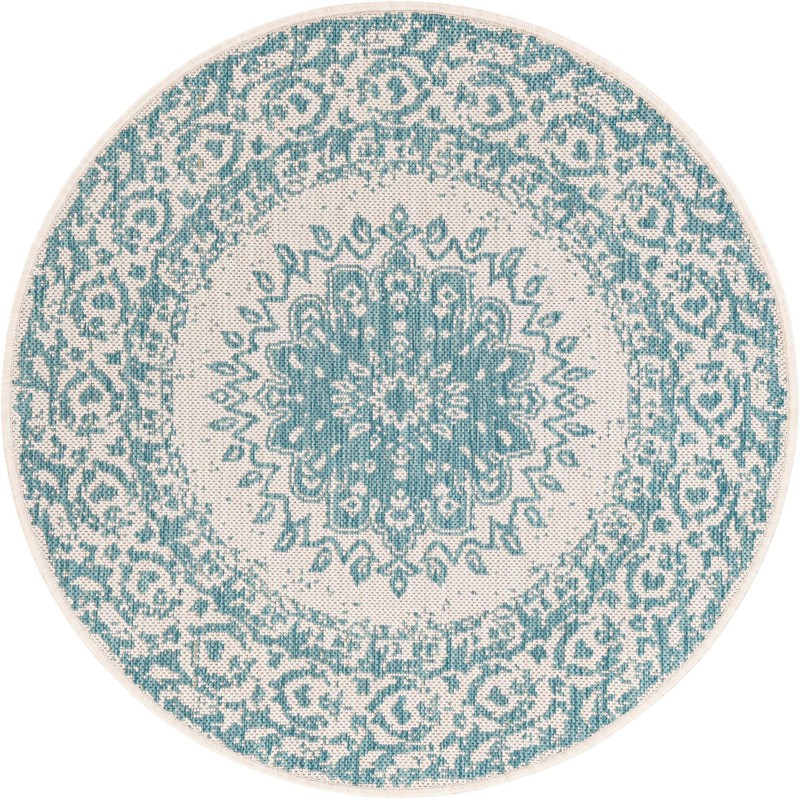 3' x 3' Royce · Medallion Outdoor Rug, aqua