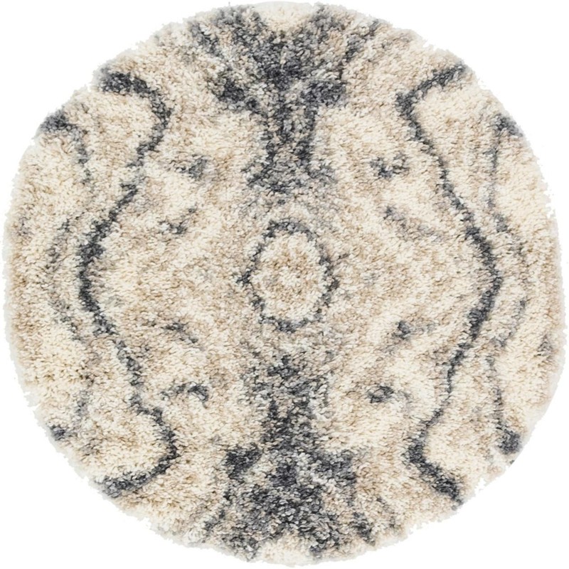3' 3 x 3' 3 Helena · Abstract Shag Rug, ivory and gray