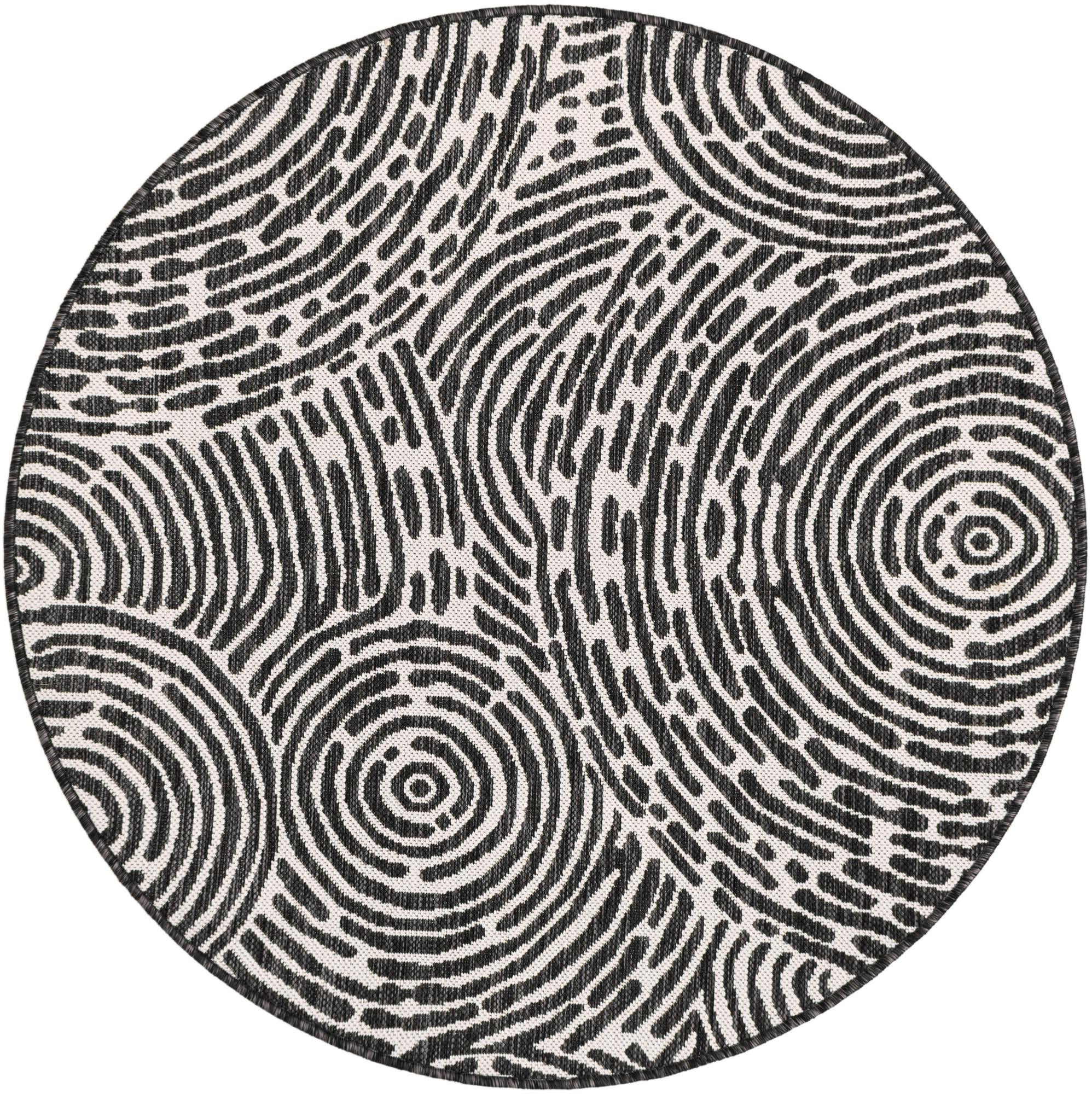 4' x 4' Grafton · Abstract Outdoor Rug, black and white