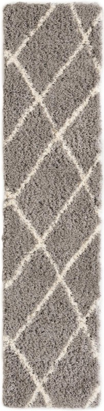 2' 7 x 12' Rockingham · Diamond lattice Shag Rug, gray and ivory