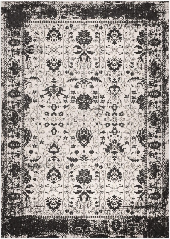 10' x 14' Sandys · Distressed traditional Washable Rug, black and white
