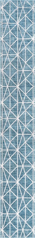 3' x 19' 8 Gilman · Geometric rug, blue and ivory