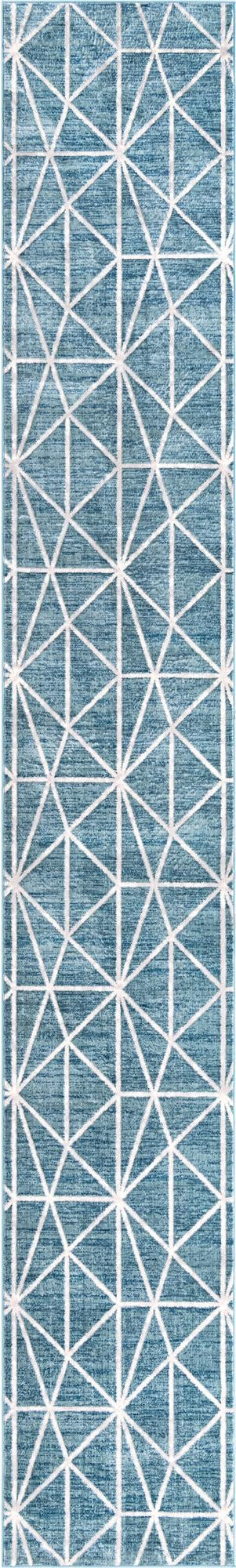 3' x 19' 8 Gilman · Geometric rug, blue and ivory