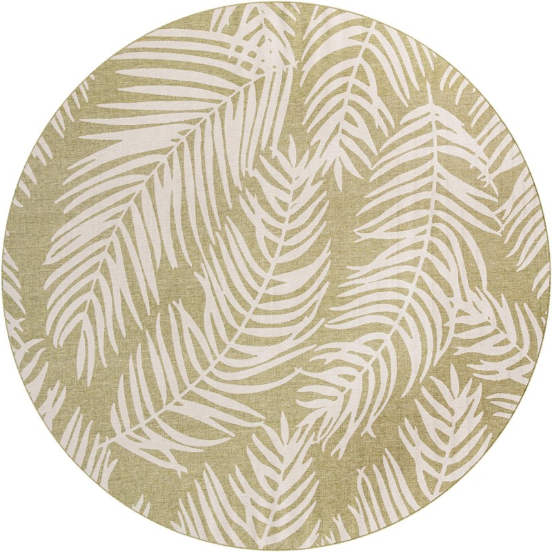 13' x 13' Moody · Palm leaf Outdoor Rug, green and ivory