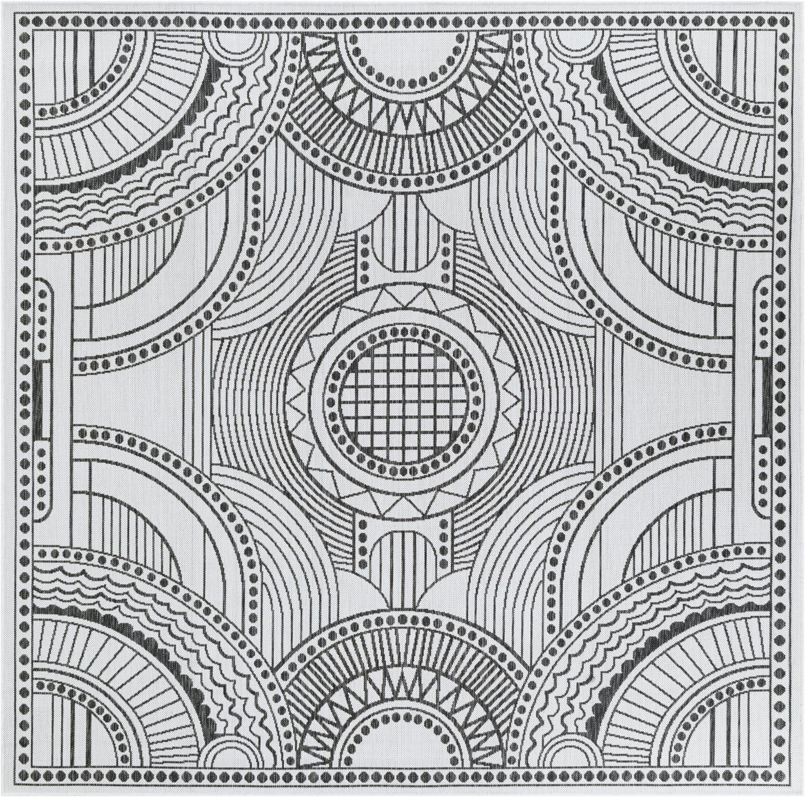 7' 10 x 7' 10 Brough · Geometric Outdoor Rug, white and black