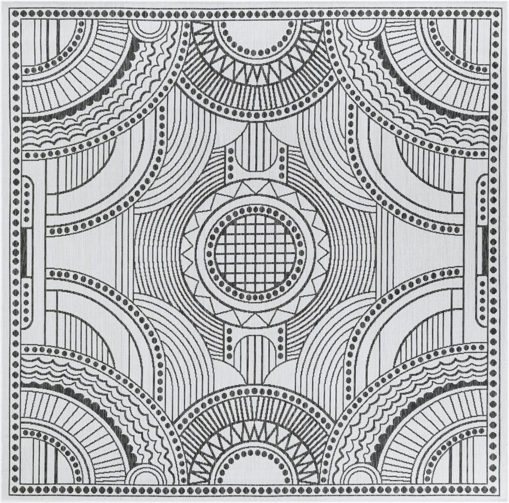 7' 10 x 7' 10 Brough · Geometric Outdoor Rug, white and black