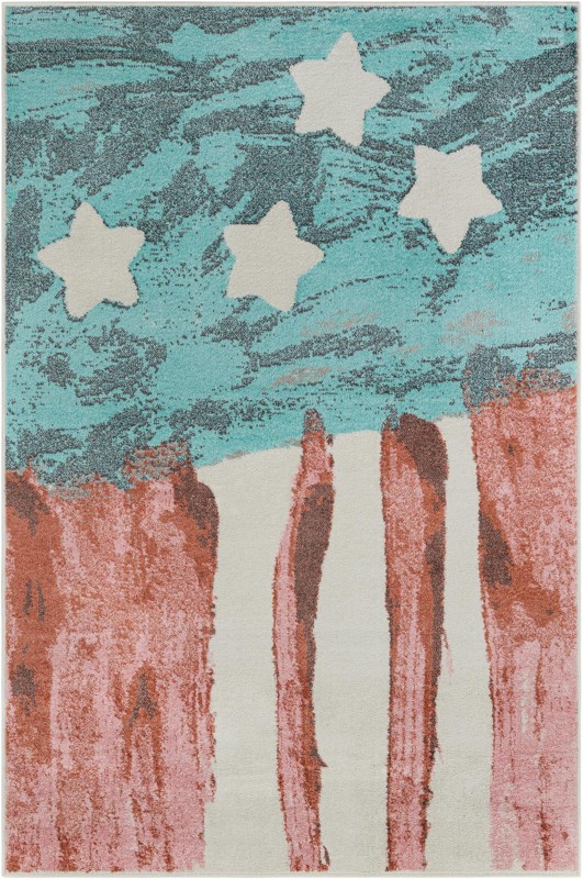 5' 3 x 8' Venables · Striped rug, red and blue