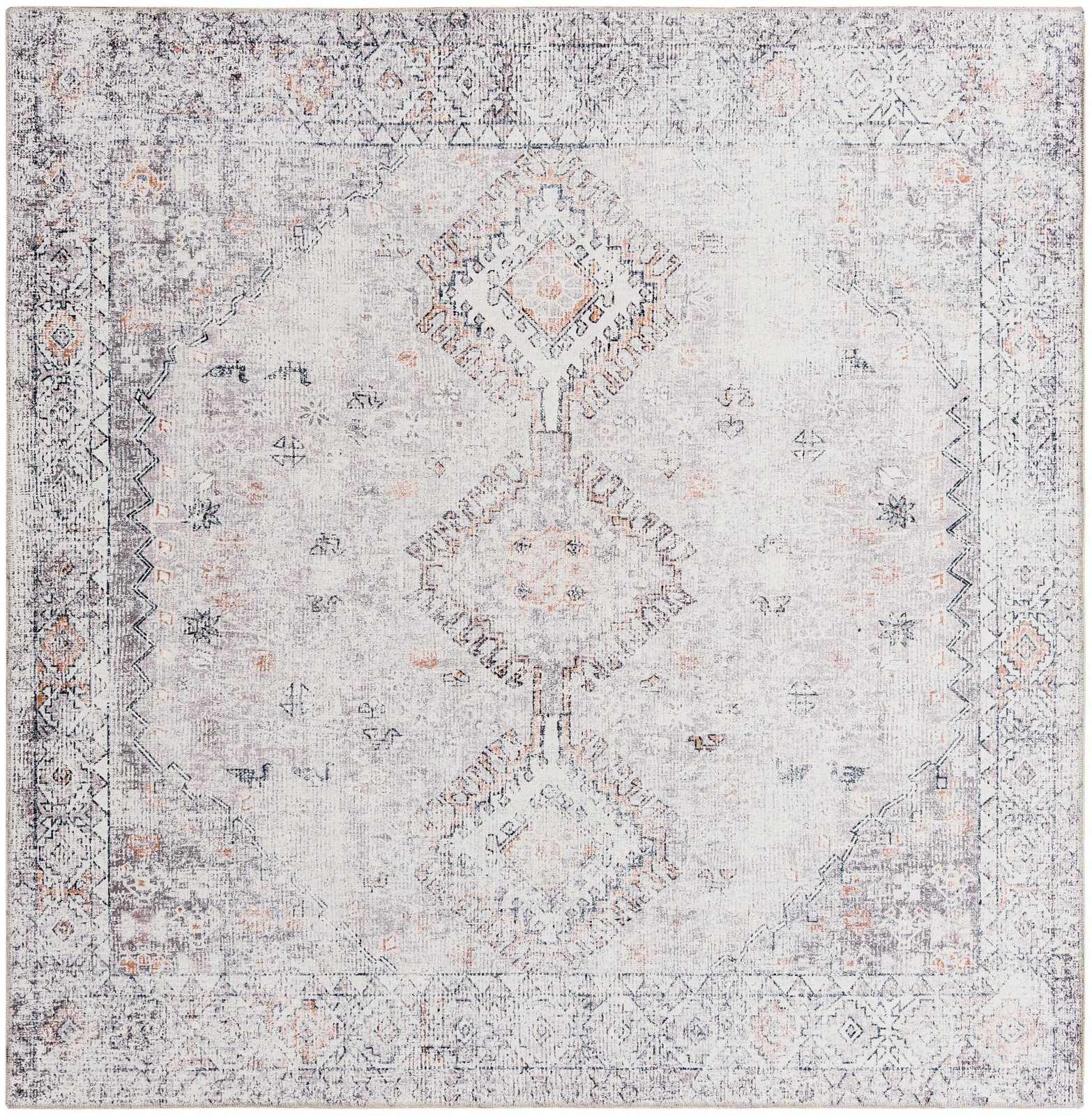 7' 10 x 7' 10 Hodges · Diamond medallion Washable Rug, ivory and gray