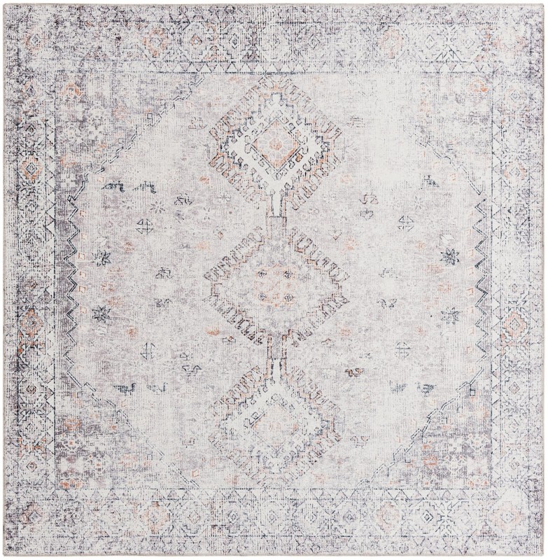 Hodges · Diamond medallion Washable Rug, ivory and gray