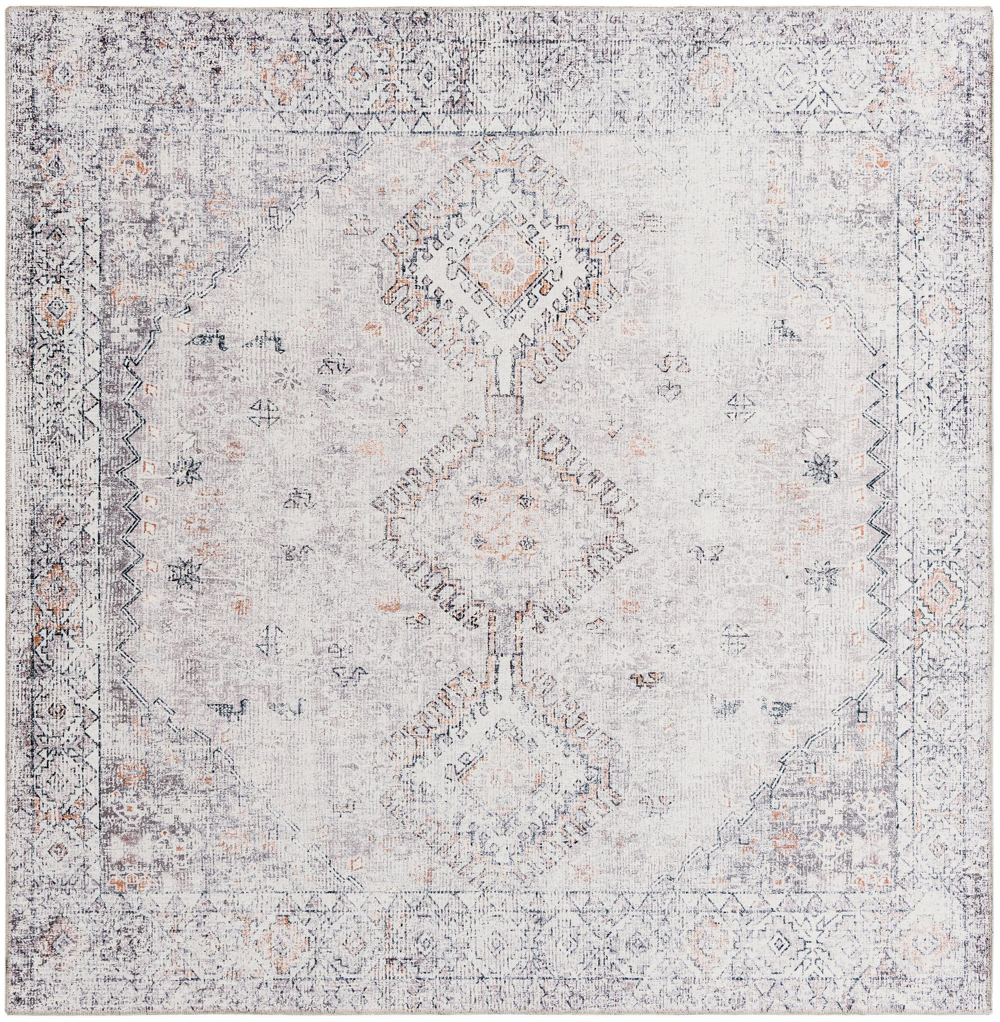 7' 10 x 7' 10 Hodges · Diamond medallion Washable Rug, ivory and gray