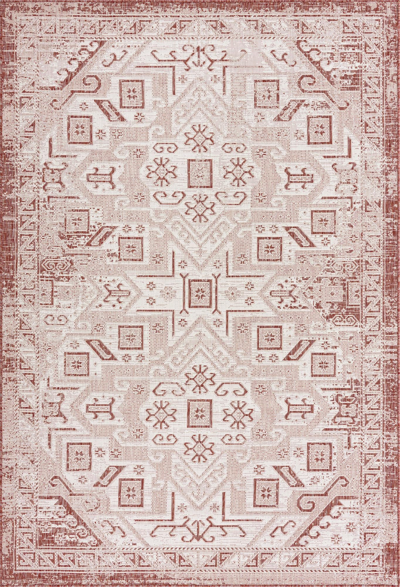 6' x 9' Estuary · Border Outdoor Rug, rust red