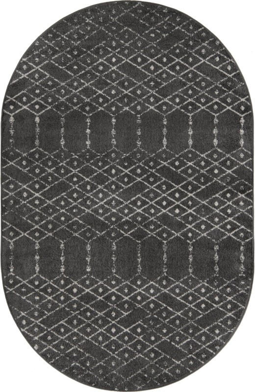 5' 3 x 8' Newcomb · Geometric lattice rug, charcoal and ivory
