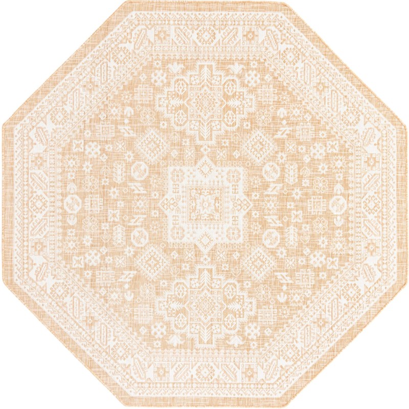 7' 10 x 7' 10 Bellamy · Geometric medallion Outdoor Rug, natural and ivory