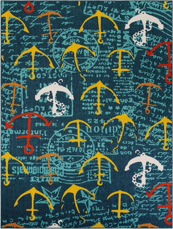 9' x 12' Lavery · Pictoral Outdoor Rug, navy blue
