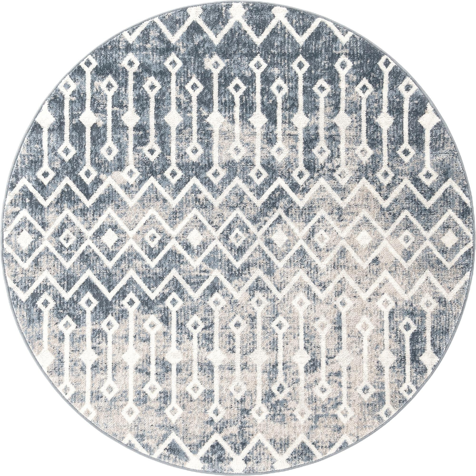 5' 3 x 5' 3 Eugene · Geometric trellis rug, blue and ivory