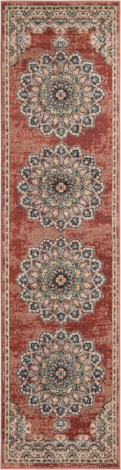 2' 7 x 10' Neale · Medallion rug, antique red and ivory