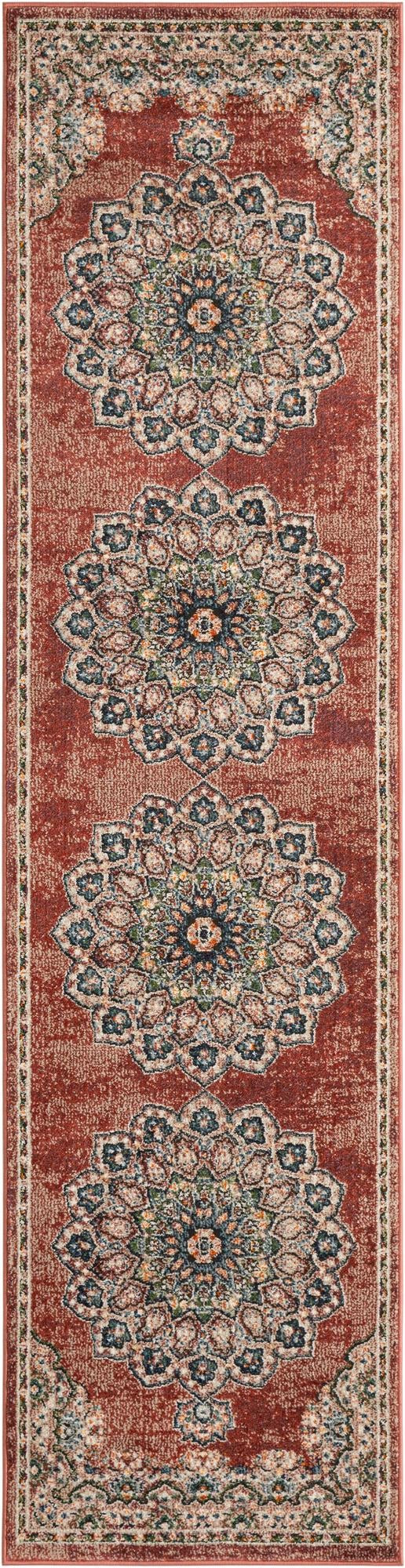 2' 7 x 10' Neale · Medallion rug, antique red and ivory