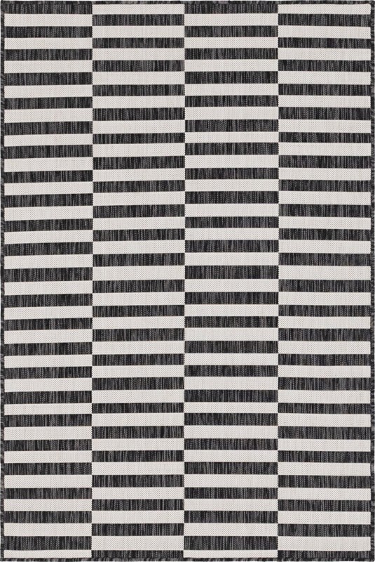4' x 6' Ainsley · Striped geometric Outdoor Rug, charcoal and ivory
