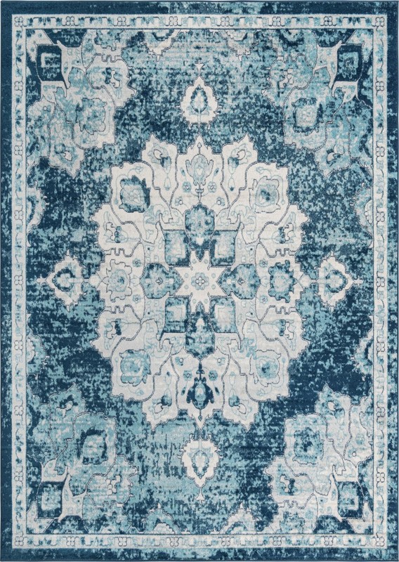 10' x 14' Nettle · Distressed medallion rug, blue and ivory