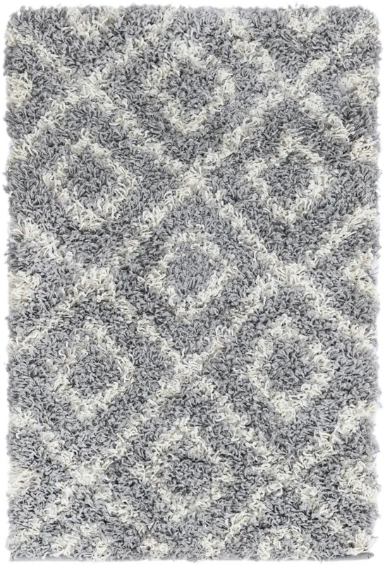 2' x 3' Brock · Diamond trellis Shag Rug, gray and ivory