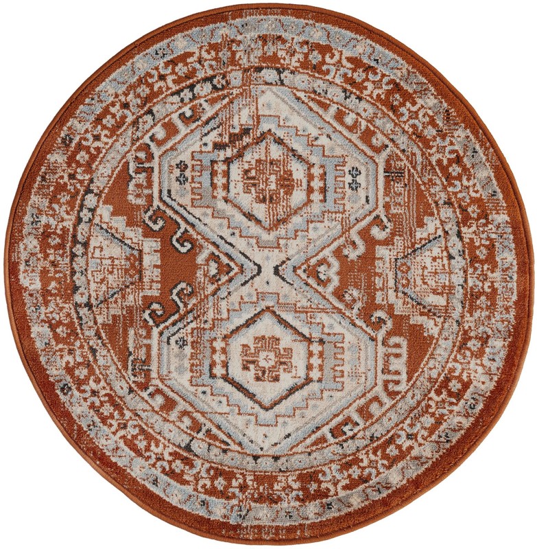 3' x 3' Harmon · Border rug, terracota red