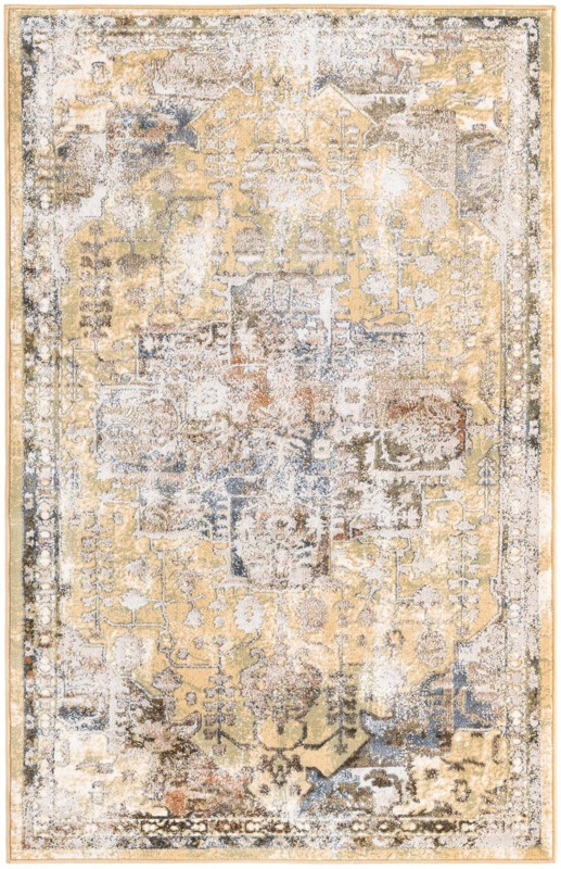 3' 3 x 5' 3 Starfield · Distressed medallion rug, yellow and ivory