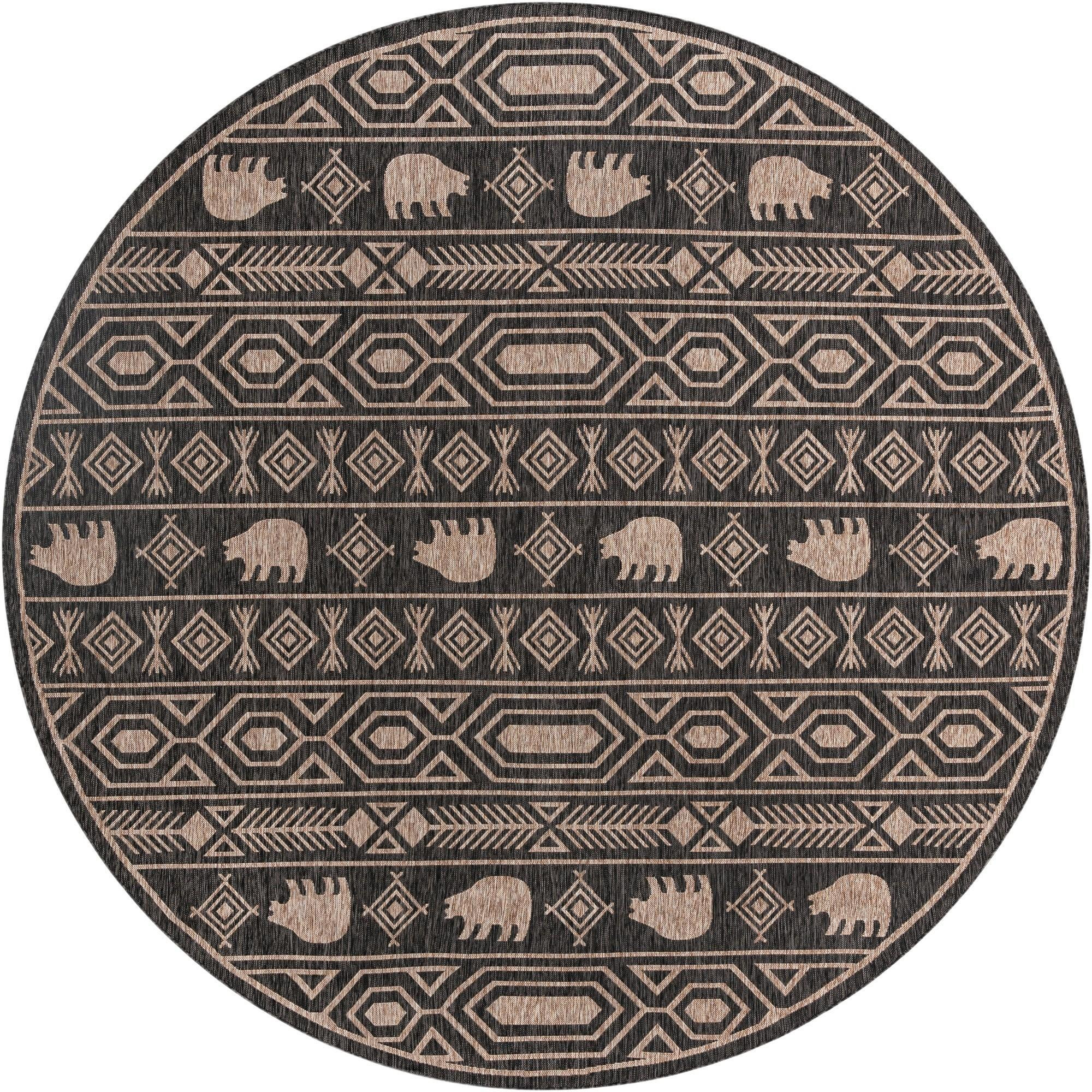 13' x 13' Ralston · Bear geometric Outdoor Rug, black and tan