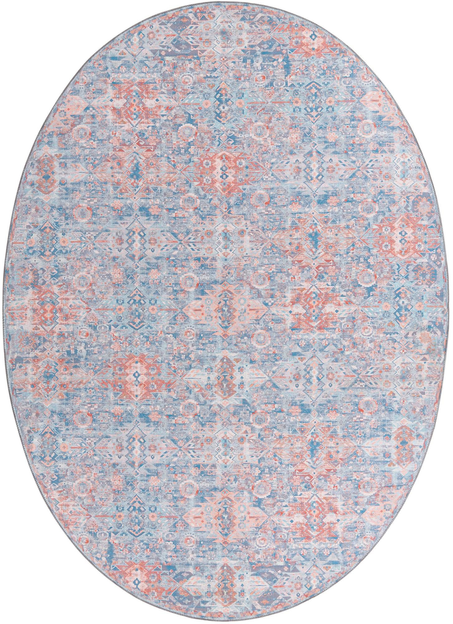 7' 7 x 10' 6 Waters · Geometric medallion Washable Rug, blue and rust