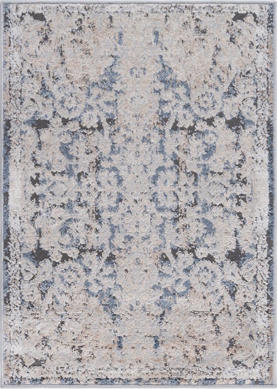 Lumley · Distressed floral rug, navy and beige