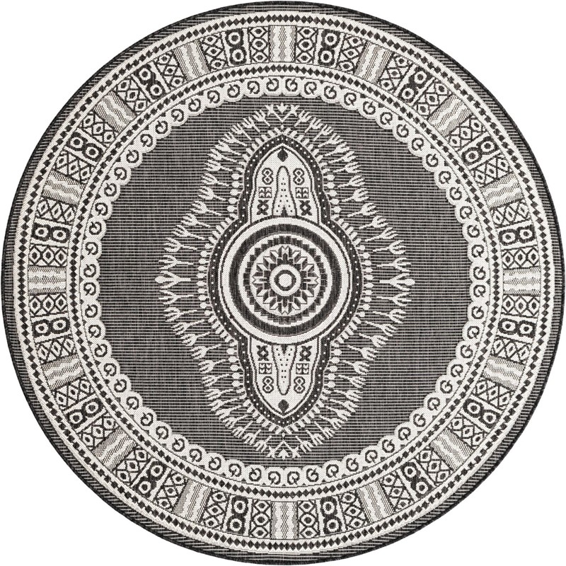 6' x 6' Bainbridge · Border Outdoor Rug, black and white