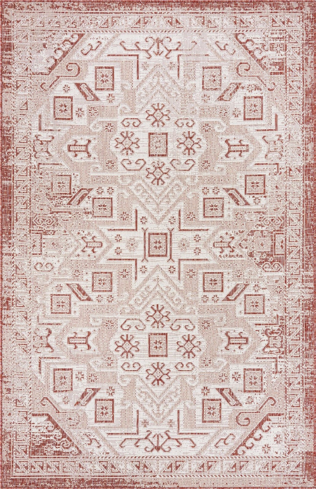 5' 3 x 8' Estuary · Border Outdoor Rug, rust red