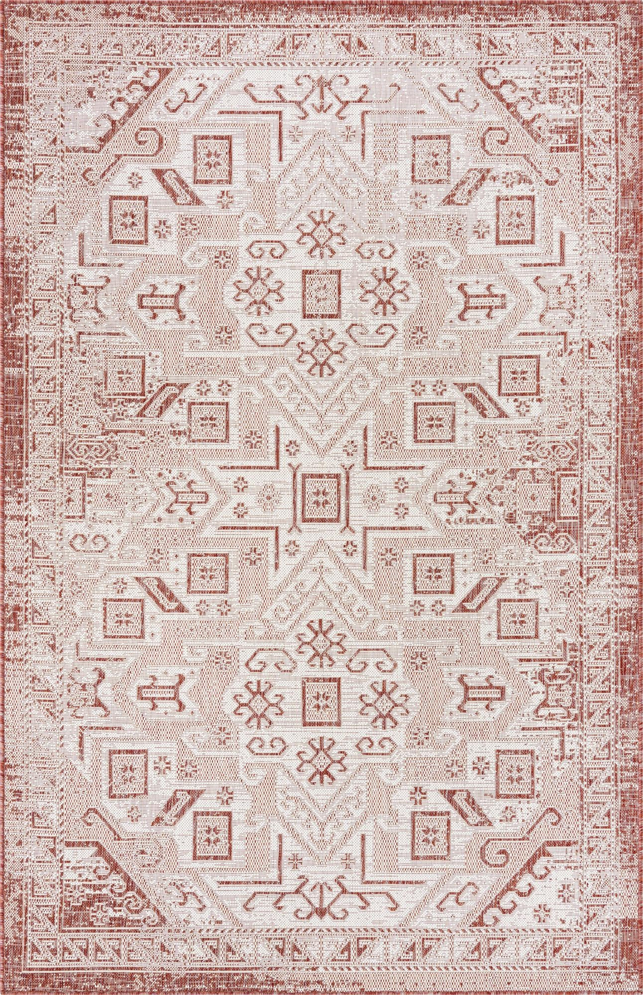 5' 3 x 8' Estuary · Border Outdoor Rug, rust red