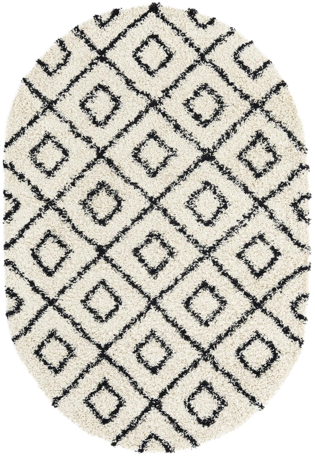 5' 3 x 8' Brock · Geometric diamond Shag Rug, black and cream