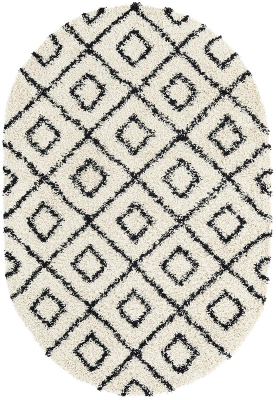5' 3 x 8' Brock · Geometric diamond Shag Rug, black and cream