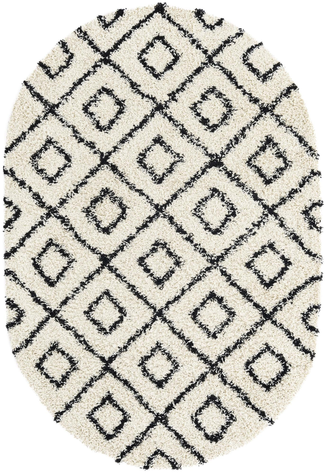 5' 3 x 8' Brock · Geometric diamond Shag Rug, black and cream