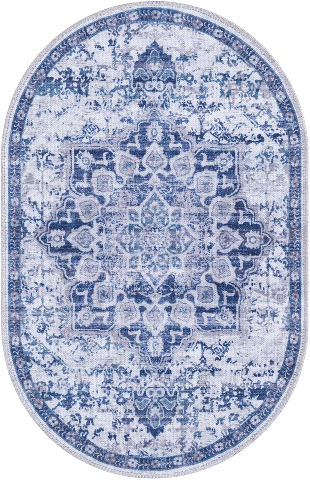 2' x 3' Rideout · Distressed medallion Washable Rug, blue and gray