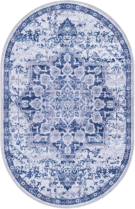 2' x 3' Rideout · Distressed medallion Washable Rug, blue and gray