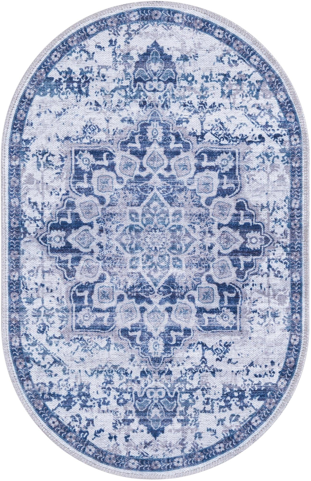 2' x 3' Rideout · Distressed medallion Washable Rug, blue and gray