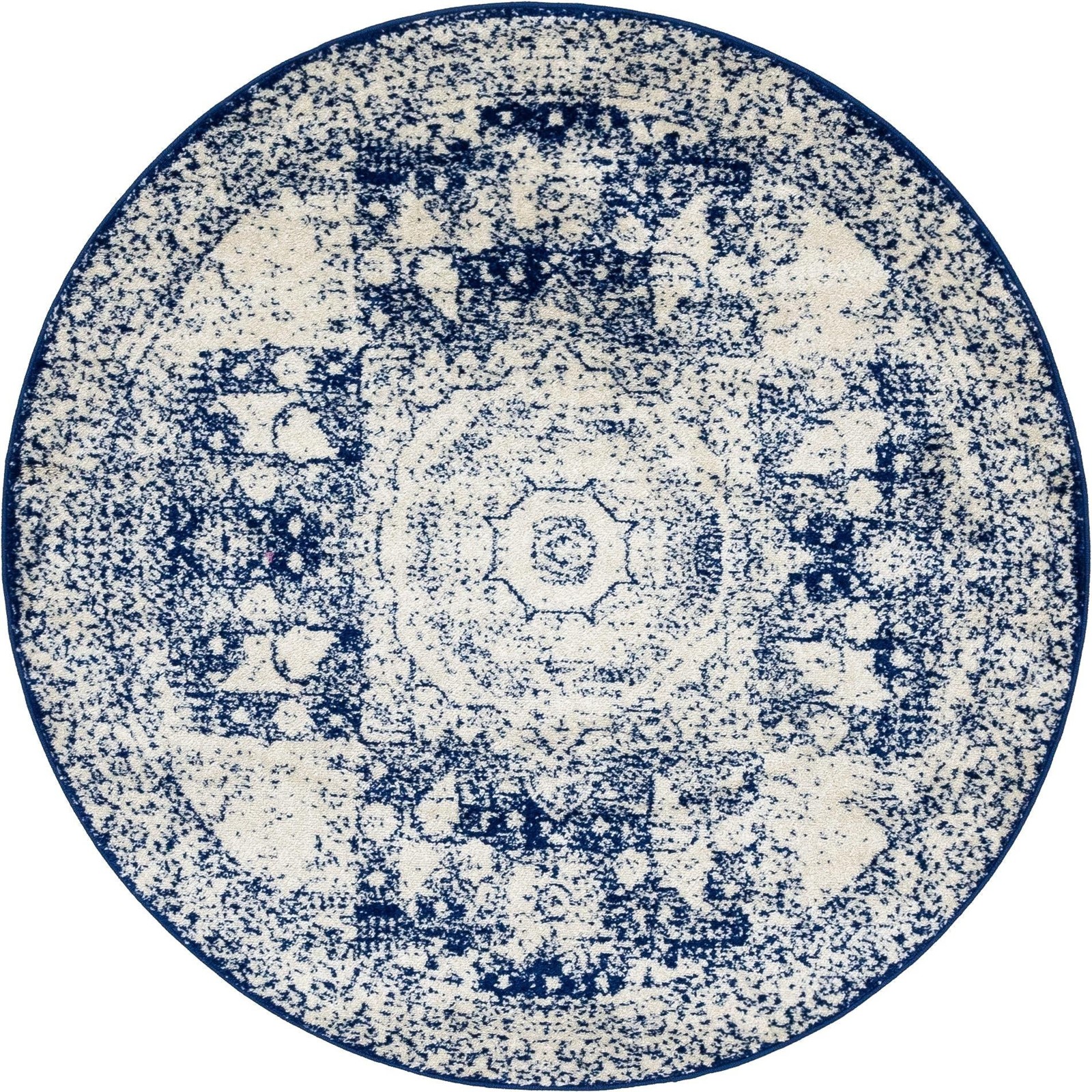 5' 3 x 5' 3 Benedict · Distressed medallion rug, ivory and blue