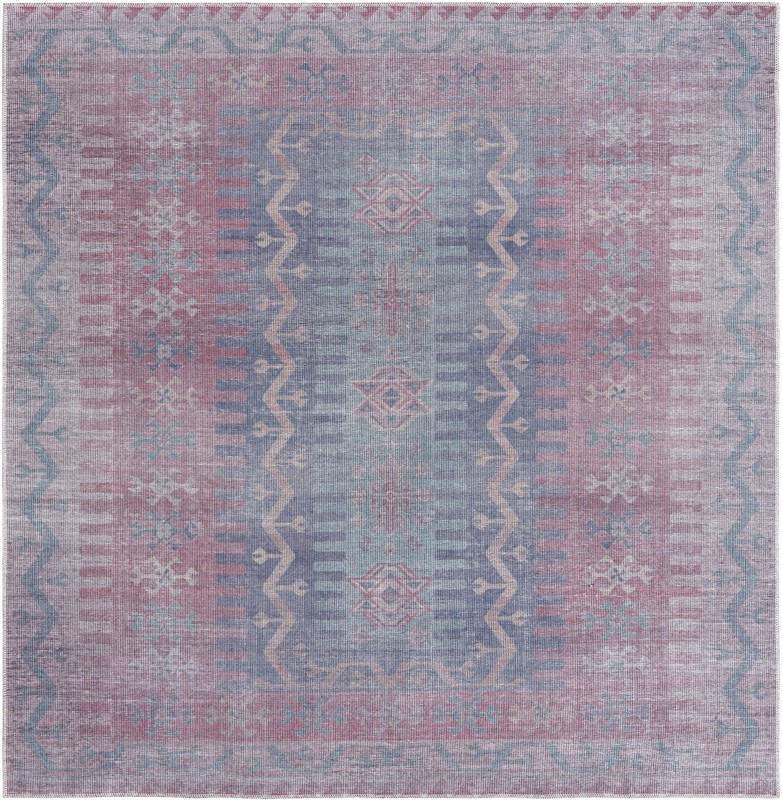 7' 10 x 7' 10 Paige · Tribal geometric Washable Rug, blue and red